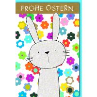 A Ostern Karte mit Umschlag Hase auf bunten Blumen