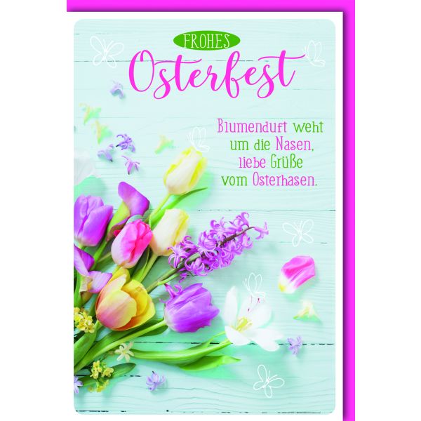 Ostern Karte mit Umschlag bunte Blumen mit Text