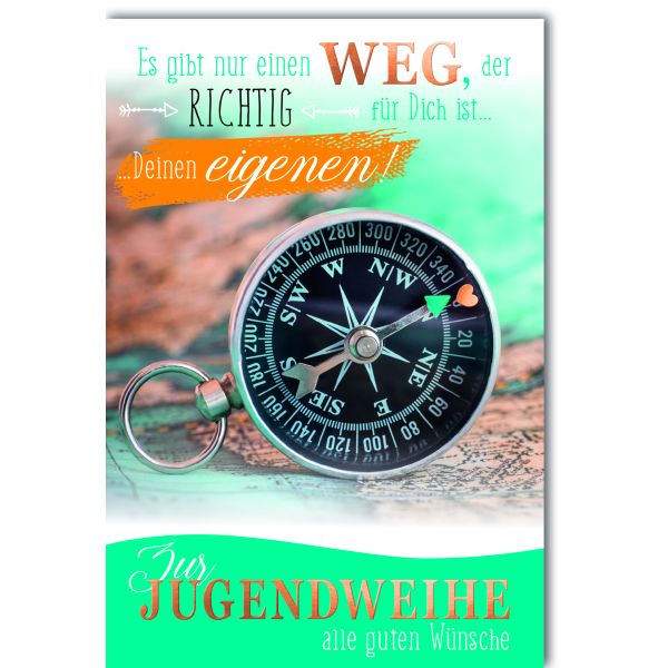 Jugendweihe Karte mit Umschlag Kompass