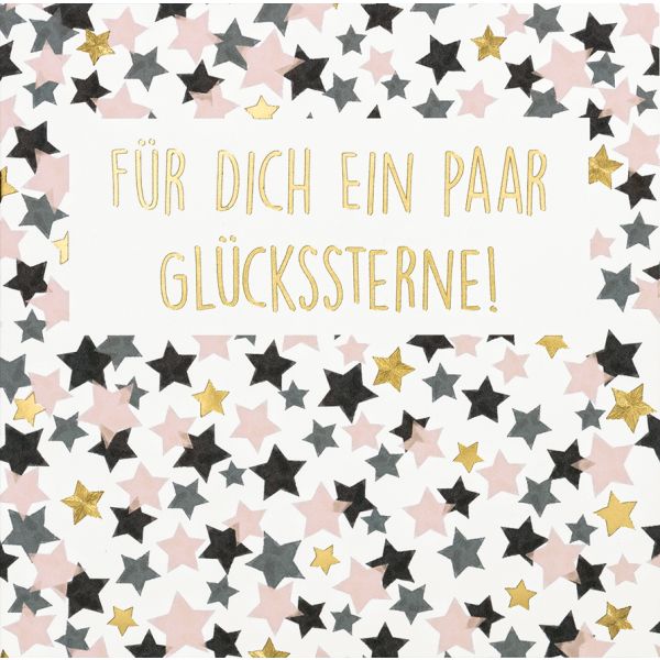 Allgemeine Wünsche - Glückssterne - Black & Gold - Quadratische Glückwunschkarte im Format 15x15cm mit Umschlag