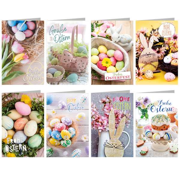 Ostern Bundle 100 Grußkarten mit Umschlägen UVP: € 150 - Sortiment mit 8 Dekoren