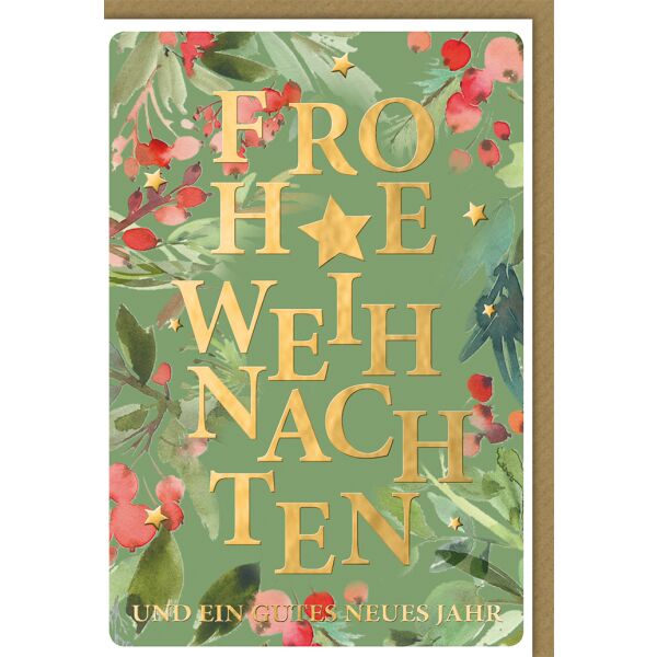 Weihnachtskarte mit Umschlag Frohe Weihnachten goldene Letter