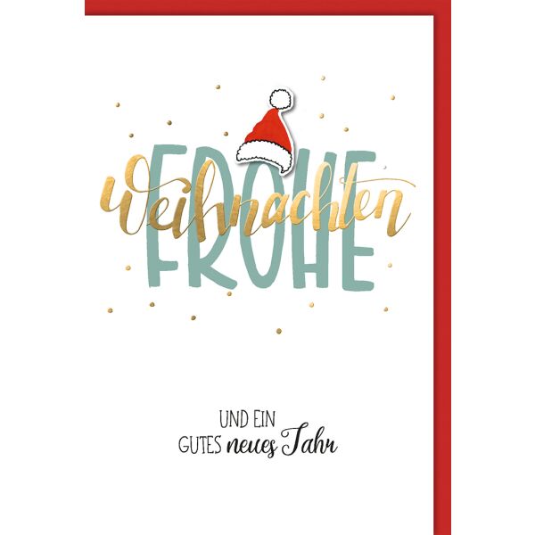 Weihnachtskarte mit Umschlag Frohe Weihnachten Nikolausmütze