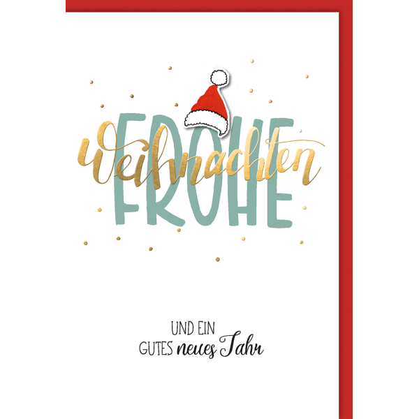 Weihnachtskarte mit Umschlag Frohe Weihnachten Nikolausmütze