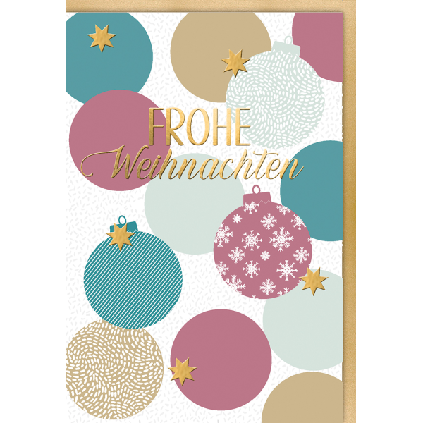Weihnachtskarte mit Umschlag Frohe Weihnachten Christbaumkugeln