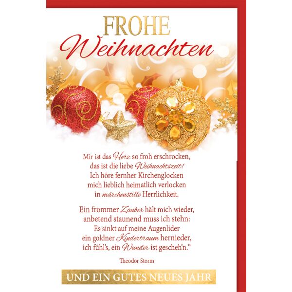 Weihnachten Kugeln Frohe Weihnachten Gedicht Theodor Storm Weihnachtskarte mit Umschlag gutes neues Jahr