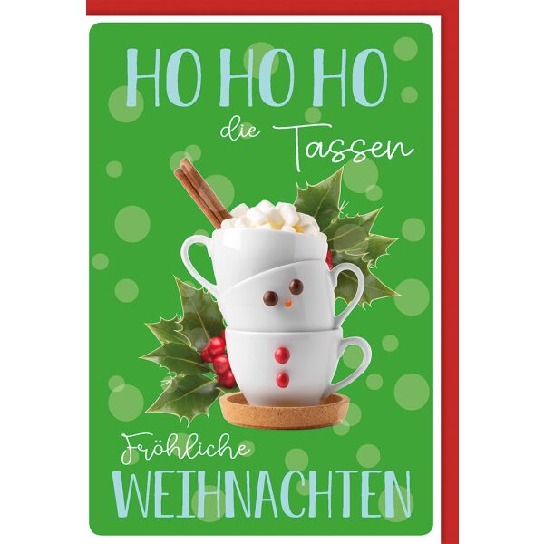 Weihnachten Stella Weihnachtskarte mit Umschlag Fröhliche Weihnachten, Ho Ho Ho die Tassen