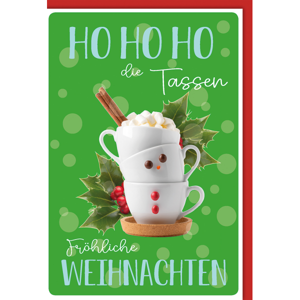 Weihnachten Stella Weihnachtskarte mit Umschlag Fröhliche Weihnachten, Ho Ho Ho die Tassen