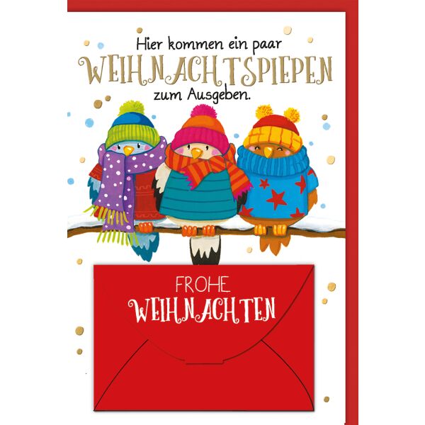 Weihnachten Geldgeschenkkarte Frohe Weihnachten mit Vögeln Weihnachtspiepen Weihnachtskarte mit Umschlag