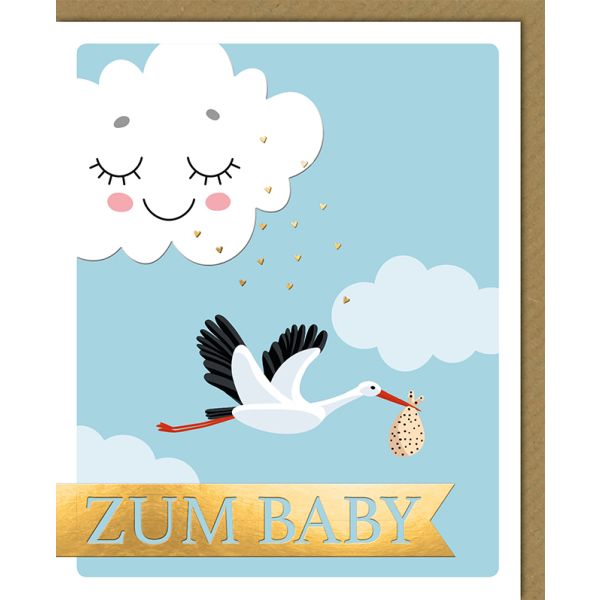 Geburt Baby Freudiges Ereignis Snapshot Glückwunschkarte mit Umschlag Zum Baby fliegender Storch blau