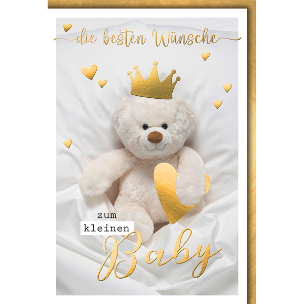 Geburt Baby Freudiges Ereignis Karte mit Umschlag Bär mit Krone