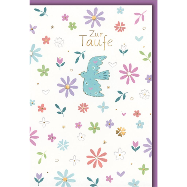 A Taufe Glückwunschkarte mit Umschlag blaue Taube mit Blumen