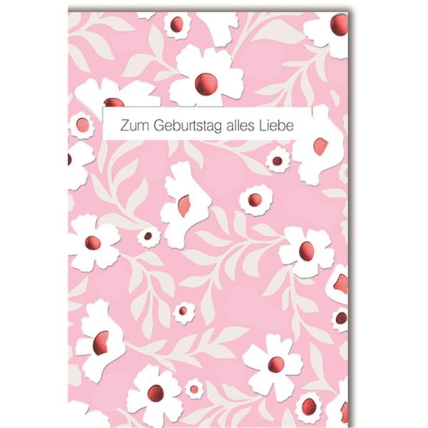 Geburtstag Glückwunschkarte mit Umschlag Weiße Blumen auf rosa