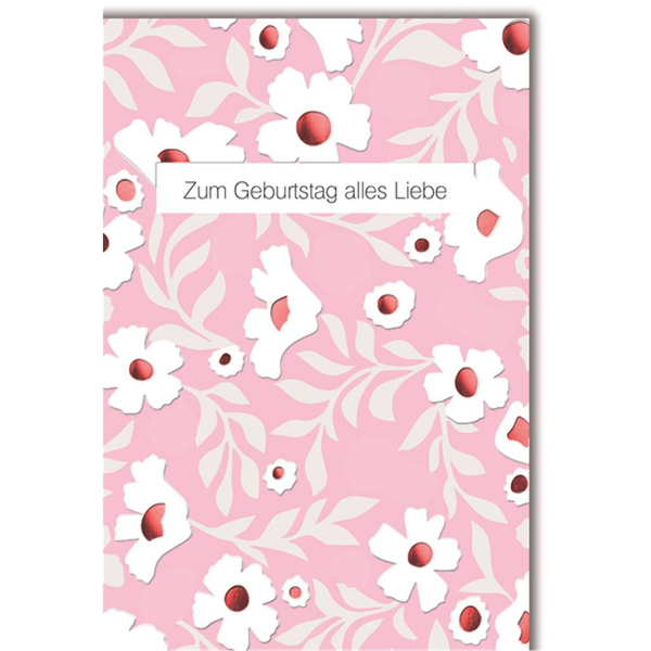 Geburtstag Glückwunschkarte mit Umschlag Weiße Blumen auf rosa