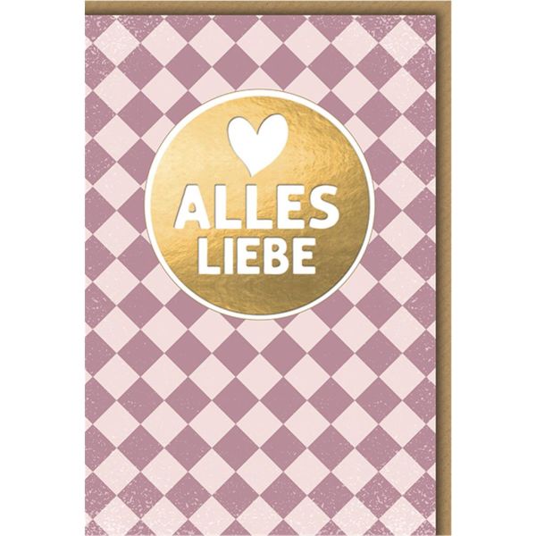 Geburtstag Glückwunschkarte mit Umschlag Liebe Grüße auf rosa Schachbrett