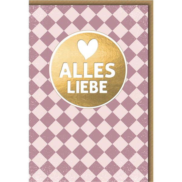 Geburtstag Glückwunschkarte mit Umschlag Liebe Grüße auf rosa Schachbrett