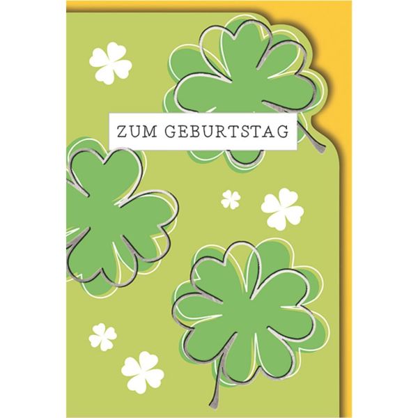 Geburtstag Glückwunschkarte mit Umschlag Kleeblätter auf grünem Grund
