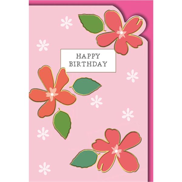 Geburtstag Glückwunschkarte mit Umschlag Rote Blumen auf rosa Grund