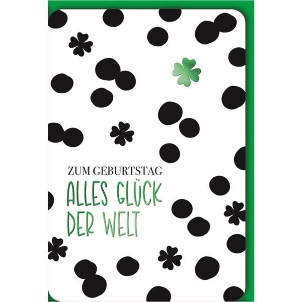 Geburtstag Glückwunschkarte mit Umschlag Alles Glück d. Welt, Grund m. Punkten