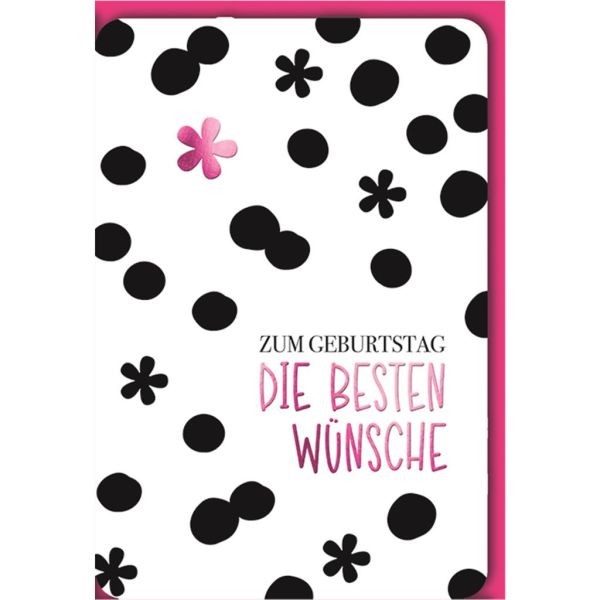 Geburtstag Glückwunschkarte mit Umschlag Die besten Wünsche, Punkte & Blüten