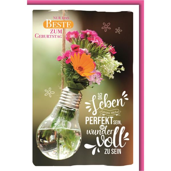 Geburtstag La Vida Glückwunschkarte mit Umschlag Blumenstrauß in Glühbirne