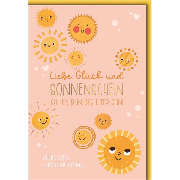 Geburtstag Glücksmomente Glückwunschkarte mit Umschlag Lachende Sonnen