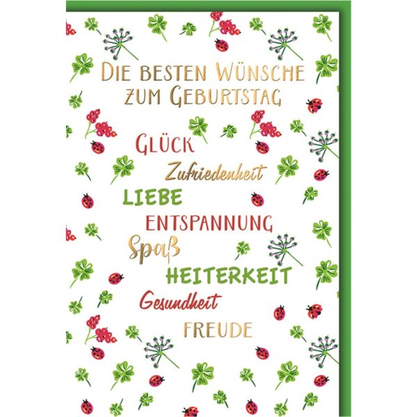 Geburtstag - Glücksmomente - Glückwunschkarte im Format 11,5 x 17 cm mit Umschlag - Bunte Schriftzüge - Verlag Dominique