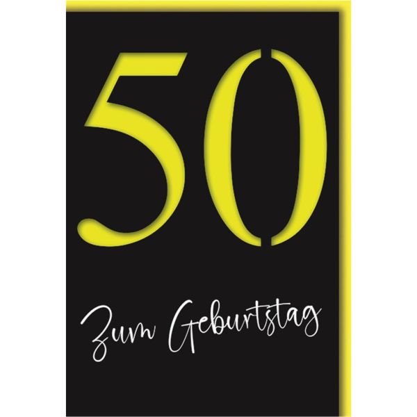 50. Geburtstag Glückwunschkarte mit Umschlag 50 neon gelb