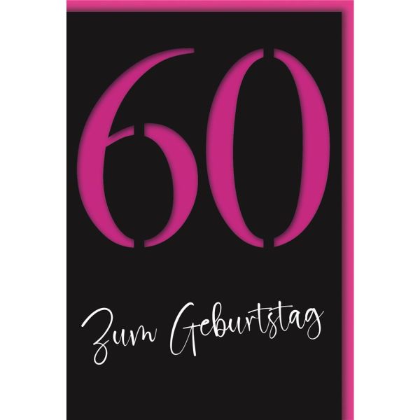 60. Geburtstag Glückwunschkarte mit Umschlag 60 neon violett