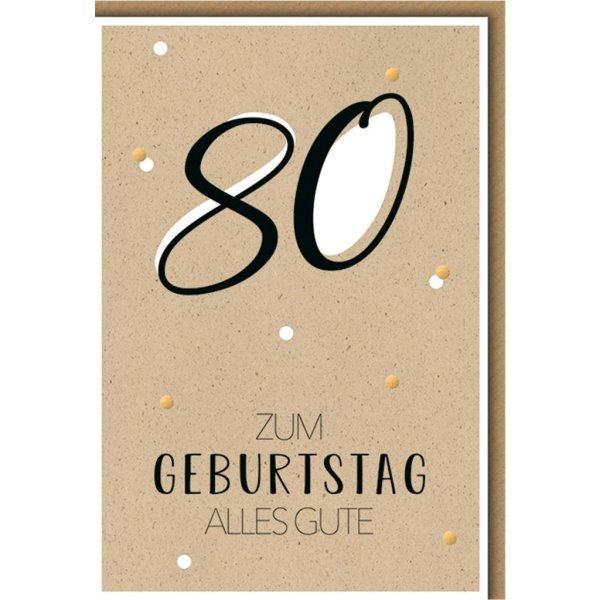 80. Geburtstag - bee yourself - Glückwunschkarte im Format 11,5 x 17 cm mit Umschlag - Schwarze 80 auf beige - Verlag Dominique