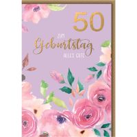 50. Geburtstag Glückwunschkarte mit Umschlag Rosa...
