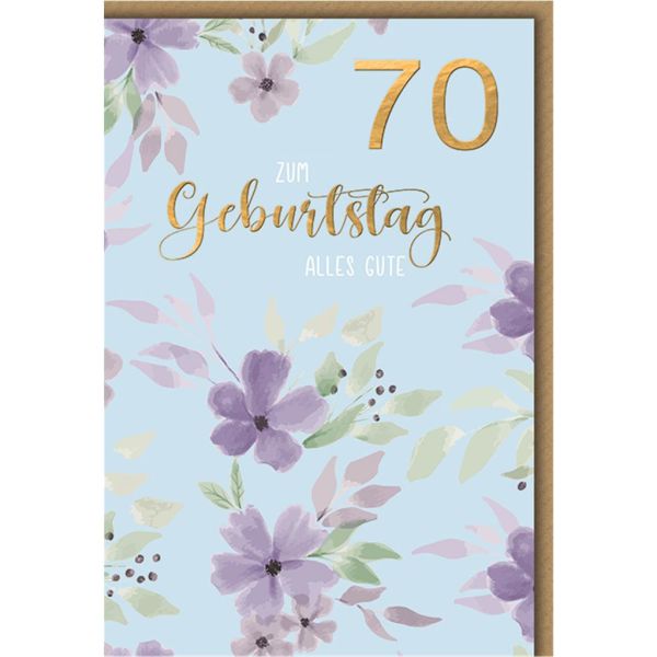 A 70. Geburtstag Glückwunschkarte mit Umschlag Violette Blumen