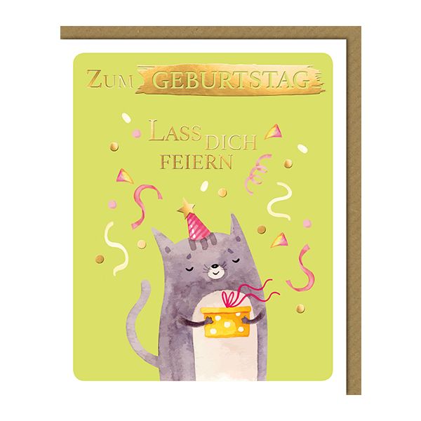 Geburtstag Glückwunschkarte mit Umschlag Katze Lass Dich feiern
