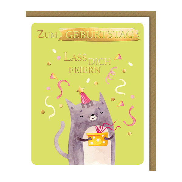 Geburtstag Glückwunschkarte mit Umschlag Katze Lass Dich feiern