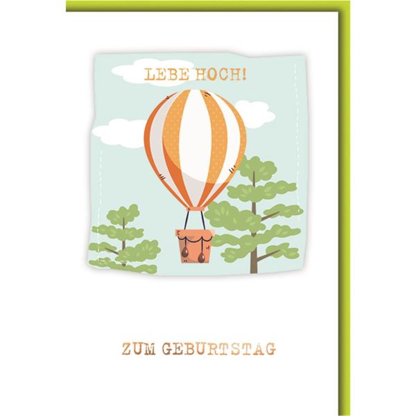 Geburtstag Glückwunschkarte mit Umschlag Heißluftballon Lebe Hoch