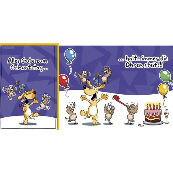 Geburtstag Glückwunschkarte mit Umschlag Hund und Vogel