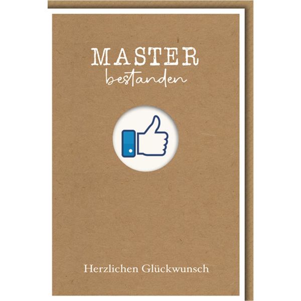 Master bestanden Glückwunschkarte mit Umschlag Daumen hoch Herzlichen Glückwunsch
