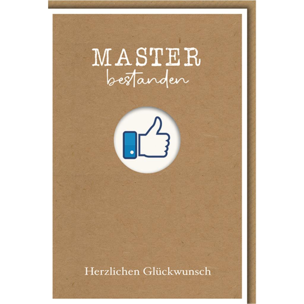 Master bestanden Glückwunschkarte mit Umschlag Daumen hoch Herzlichen Glückwunsch