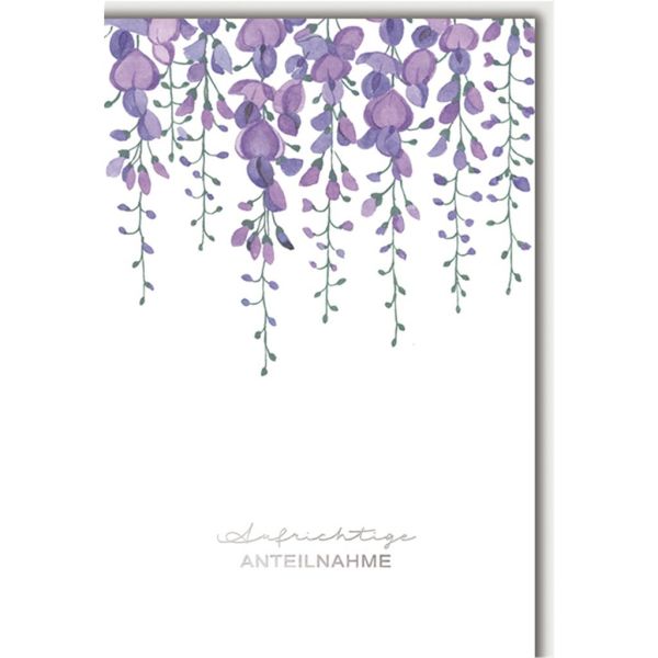 A Trauer Beileid Kondolenzkarte mit Umschlag Violette Trauerweide