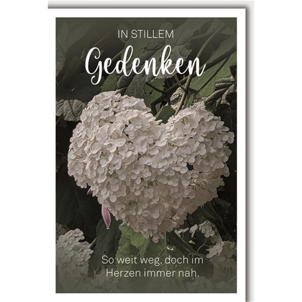 A Trauer Beileid Kondolenzkarte mit Umschlag Weißes Blumenherz In stillem Gedenken