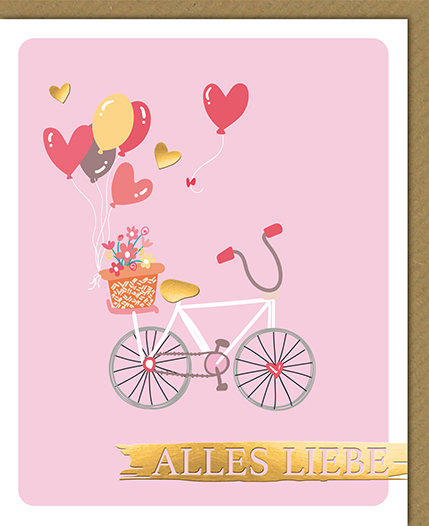 Hochzeit  - Snapshot - Glückwunschkarte im Format 10,5 x 13 cm mit Umschlag - Alles Liebe Fahrrad mit Ballons - Verlag Dominique