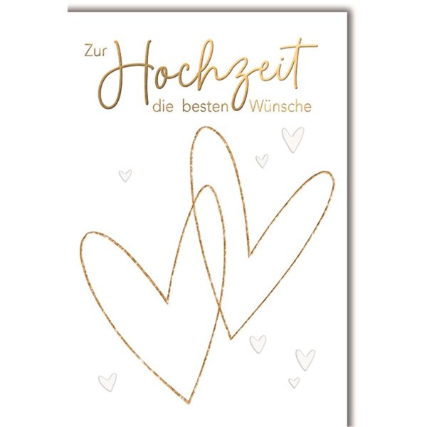 Hochzeit  - Glückwunschkarte im Format 11,5 x 17 cm mit Umschlag - goldene Herzen - Verlag Dominique