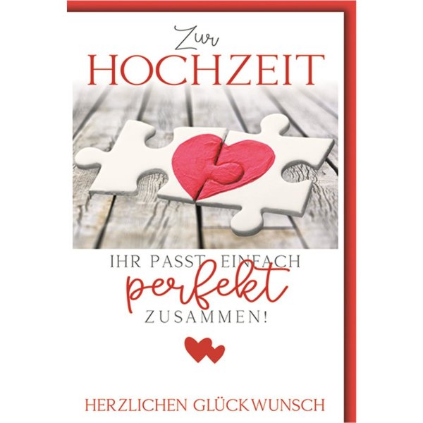 Hochzeit  - La Vida - Glückwunschkarte im Format 11,5 x 17 cm mit Umschlag - Puzzle mit Herz - Verlag Dominique