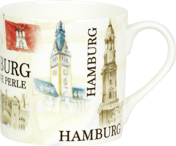 Becher Stadt Hamburg - Bone China Mug - Size: Ø 8,5 x H 8,5 cm - Füllgutvolumen: 350 ml