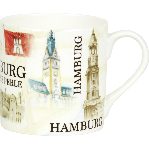 Becher Stadt Hamburg - Bone China Mug - Size: Ø 8,5 x H 8,5 cm - Füllgutvolumen: 350 ml