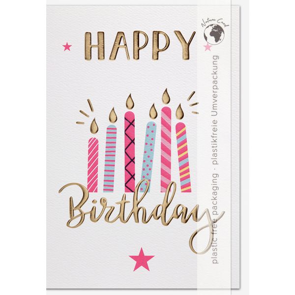 Geburtstag Good Vibes unverpackte Glückwunschkarte mit Umschlag Bunte Kerzen Happy Birthday