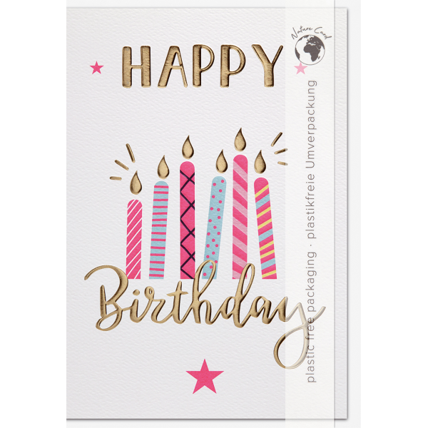 Geburtstag Good Vibes unverpackte Glückwunschkarte mit Umschlag Bunte Kerzen Happy Birthday