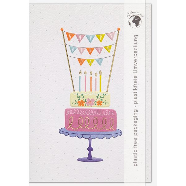 Geburtstag Good Vibes unverpackte Glückwunschkarte mit Umschlag Kuchen Girlande Happy Birthday