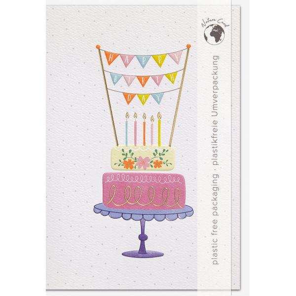 Geburtstag Good Vibes unverpackte Glückwunschkarte mit Umschlag Kuchen Girlande Happy Birthday