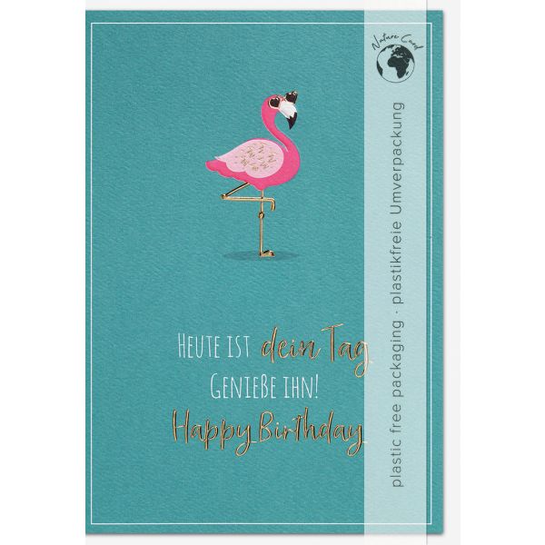 Geburtstag Good Vibes unverpackte Glückwunschkarte mit Umschlag Flamingo Dein Tag Happy Birthday